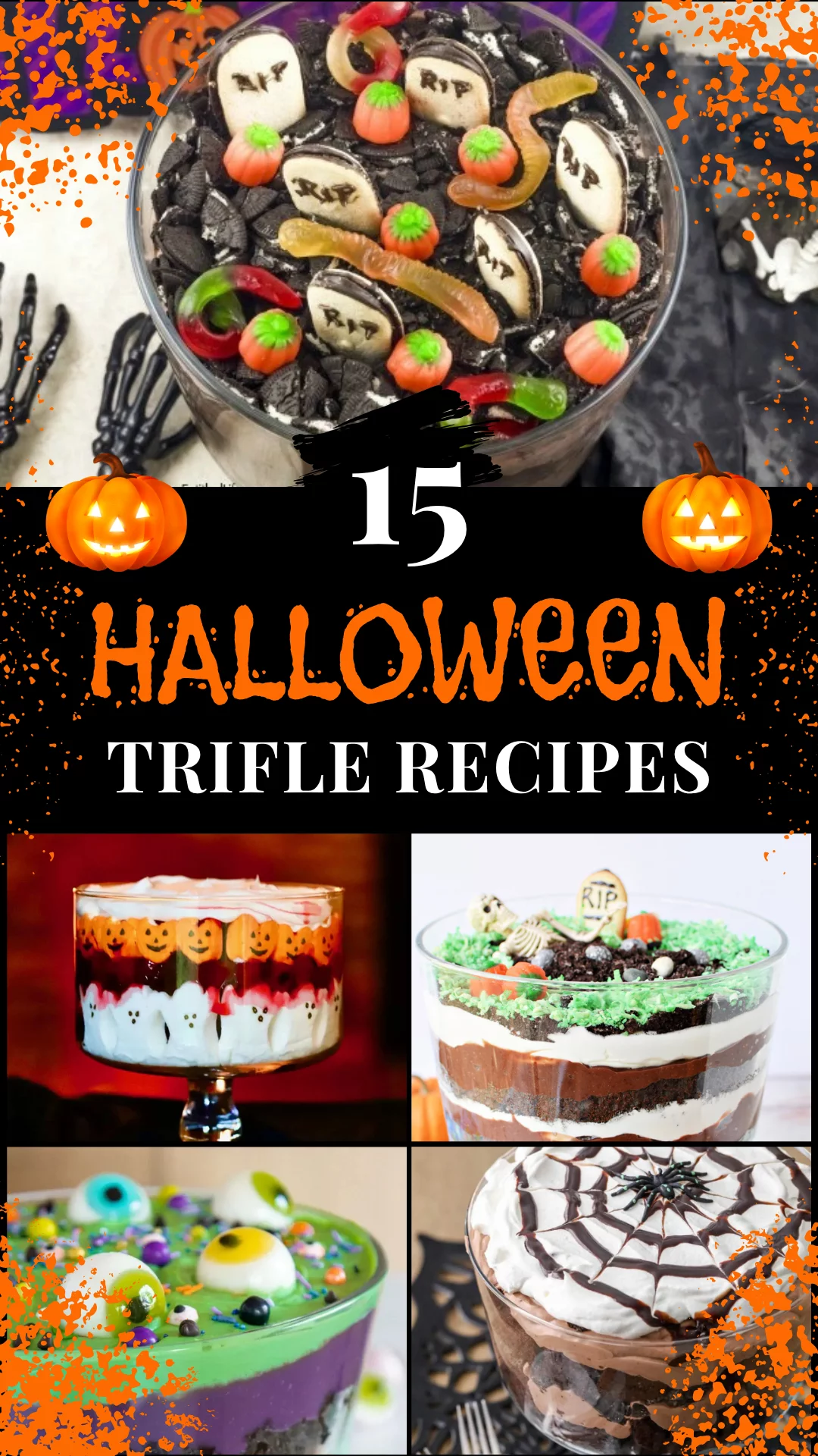 Looking for show-stopping Halloween trifles? These layered treats are packed with creepy-crawly toppings, bold colors, and all the sweet stuff your guests will love! #HalloweenParty #SpookyTrifles #HalloweenTrifles