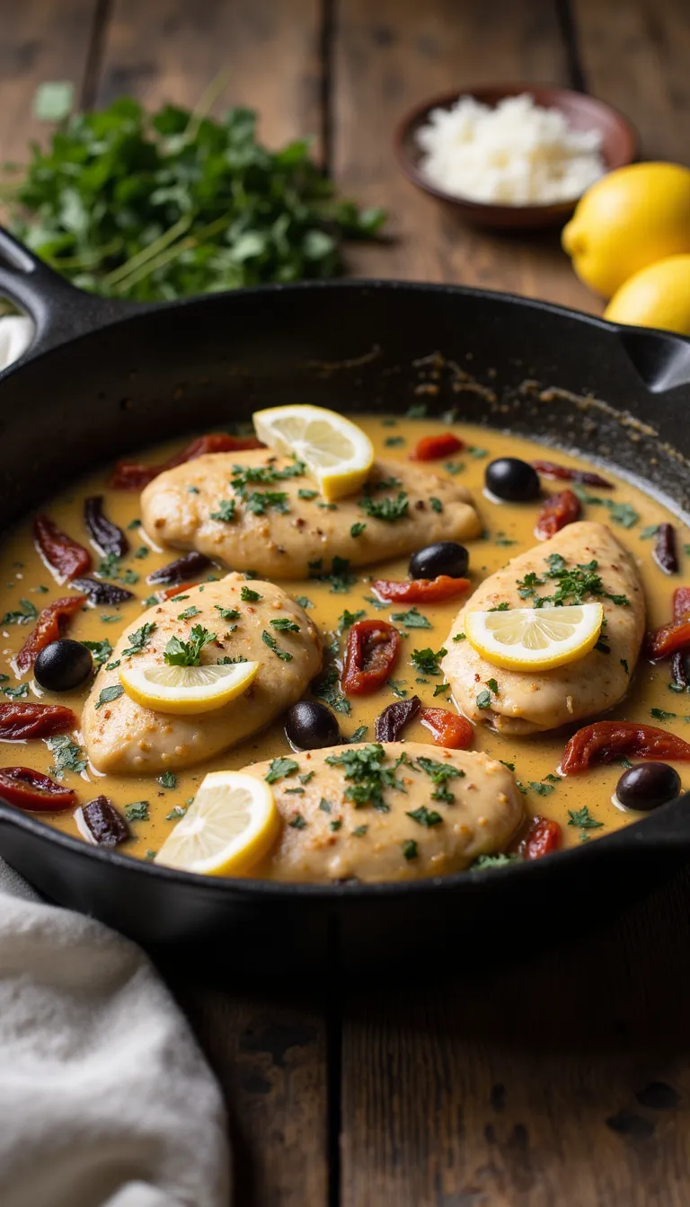 Creamy, tangy, and brimming with sun-dried tomatoes, olives, and roasted peppers—this Mediterranean Marry Me Chicken is irresistible. #marrymechicken #mediterraneandiet #easychickenrecipes