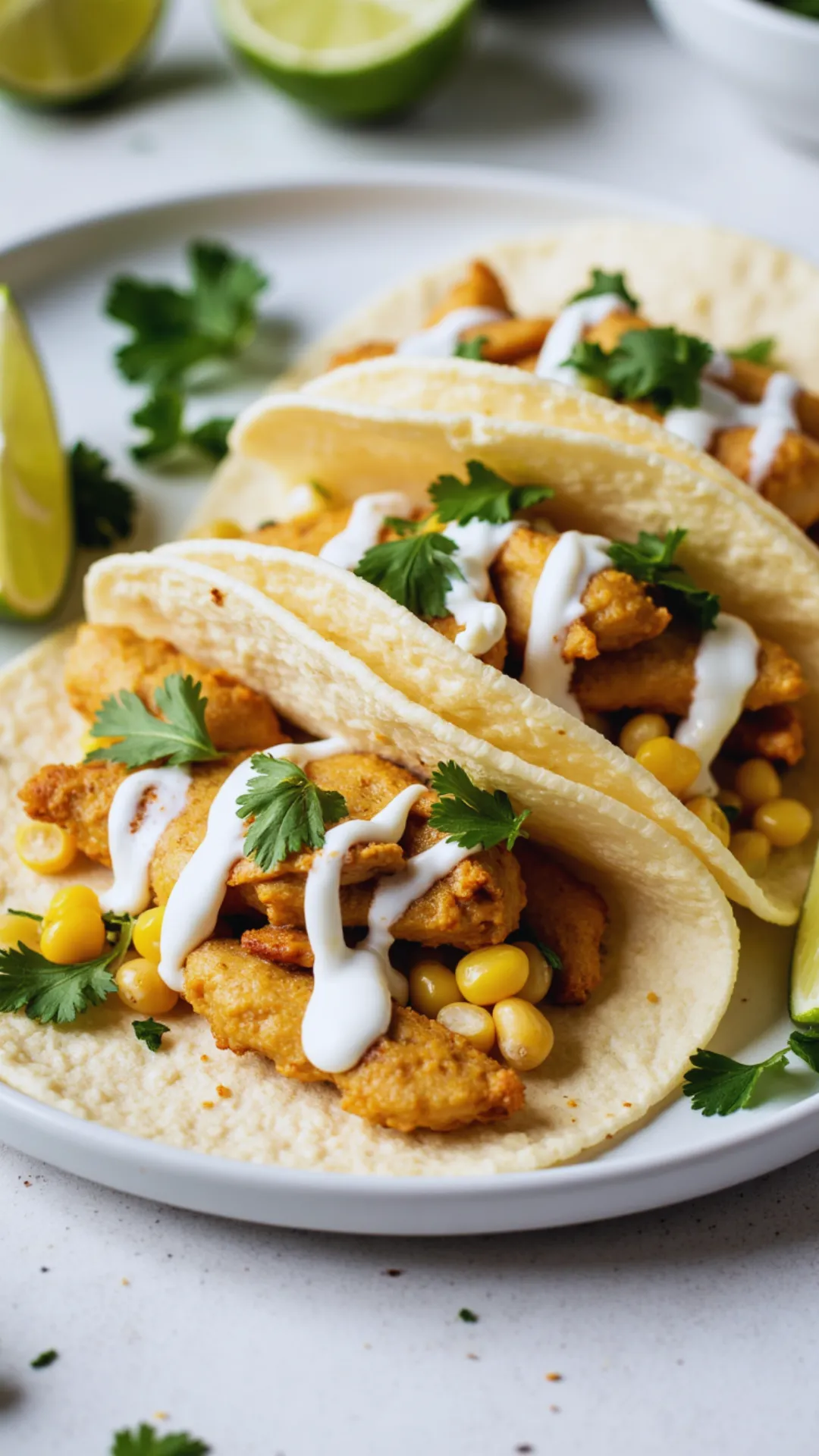 Juicy chicken, sweet corn, and a zesty lime crema—these tacos are quick, fresh, and full of flavor! 🌽🌮