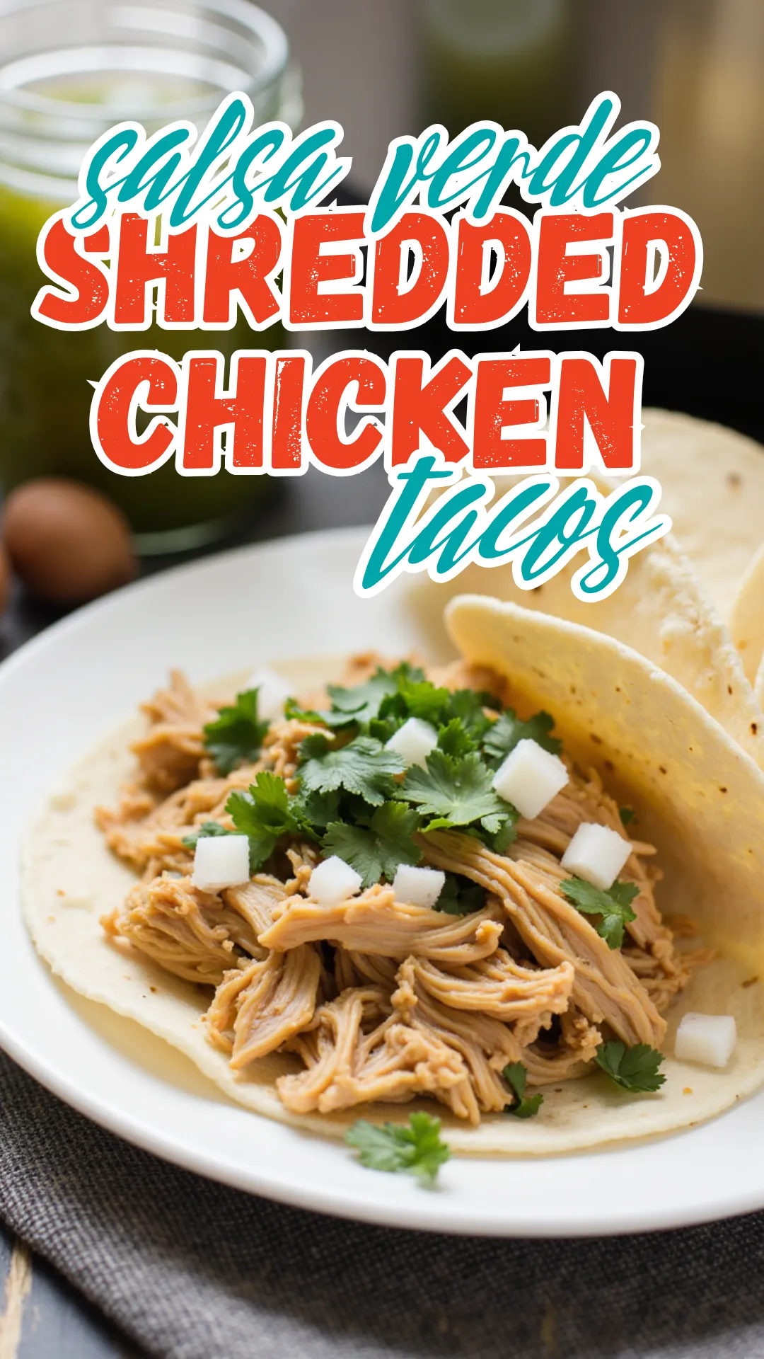 Just 3 ingredients and a slow cooker = the juiciest salsa verde chicken tacos you’ll ever make! So easy! 🌮✨