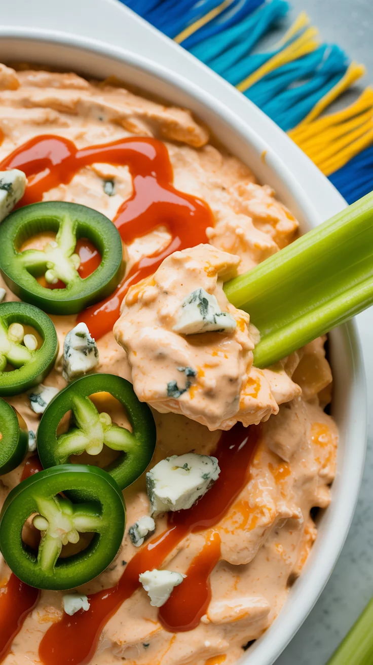 This Slow Cooker Buffalo Chicken Dip is a cheesy, spicy crowd-pleaser that’s perfect for game day or casual get-togethers! Made with tender shredded chicken, hot sauce, cream cheese, and blue cheese, it’s rich, bold, and incredibly easy to make. Serve with veggie sticks or crackers for a dip everyone will love. #BuffaloChickenDip #GameDayRecipes #SlowCookerDip #EasyAppetizers #PartyFood