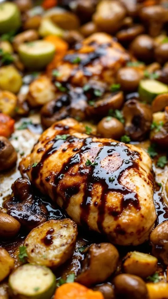 For a rich, savory, and slightly tangy one-pan meal, these Balsamic Glazed Chicken Thighs with Mushrooms are a must-try! Juicy, golden-browned chicken thighs are coated in a glossy balsamic glaze, then roasted alongside earthy mushrooms for a simple but flavorful dish. The balsamic caramelizes beautifully in the oven, creating a meal that tastes like it took hours—but comes together effortlessly!